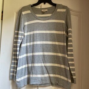 Loft size large petite grey and white striped sweater.